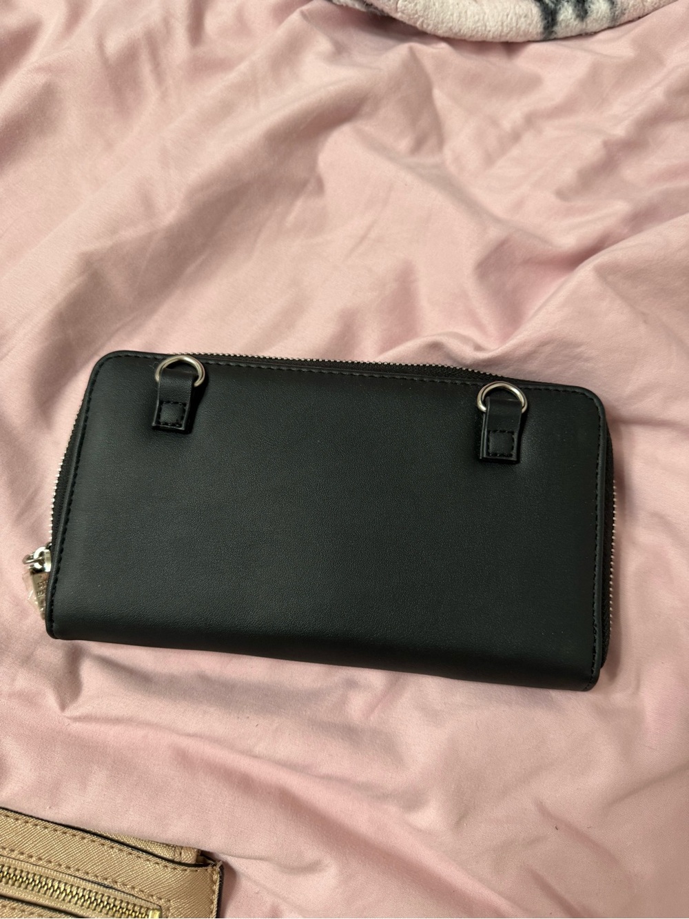 Steve Madden Black Zip-Around Wallet with Strap Rings